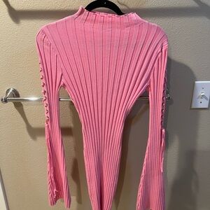 Pink Ribbed Long Sleeve dress